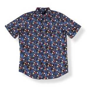 Robert Graham‎ Shirt Men Medium Blue Short Sleeve Button Stopwatch Print